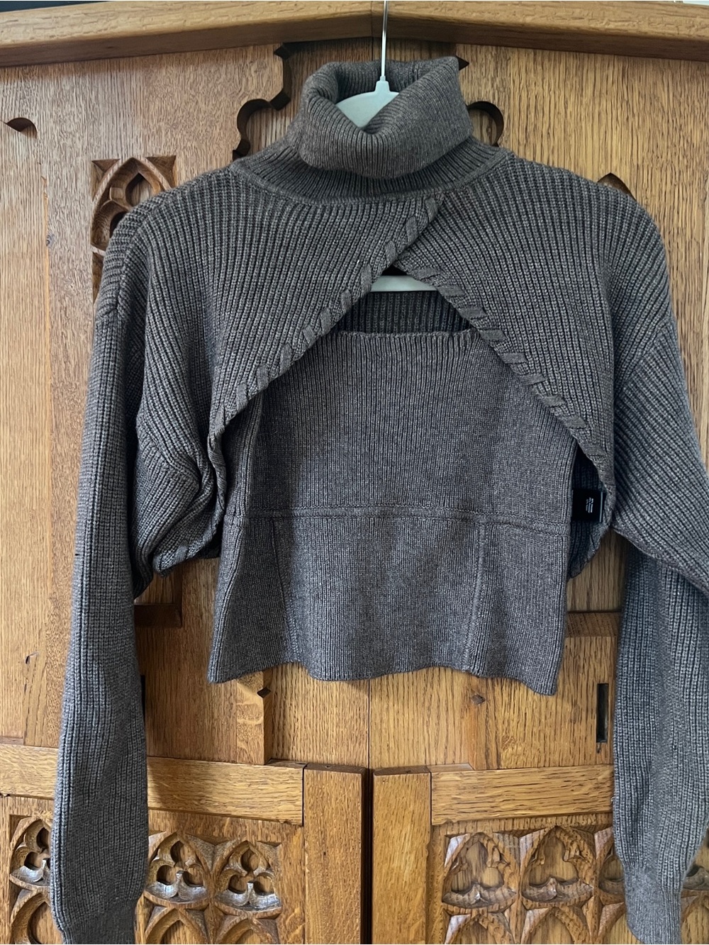 Astr Cropped Layered Turtleneck Sweater - Brown
